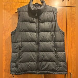 Land’s End Black down puffy vest brown lining fits Men’s M/Women's L